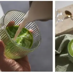 Jak pić matcha latte? Wlewanie mleka do zielonej herbaty, a potem gotowy napój z pianką.